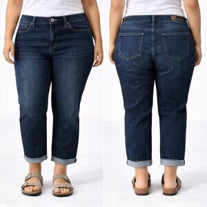 Kut from the Kloth Asher Ankle Straight Leg Jeans Dark Wash Raw Cuff Size 18W